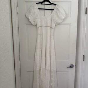 LoveShackFancy White Puff-Sleeve Maxi Dress